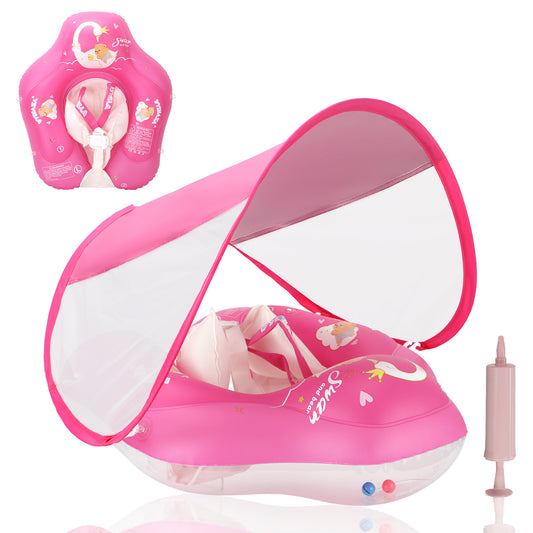 Bouée de natation premium pour bébé WYRIAZA - Magenta clair (avec pare-soleil UPF 50+)