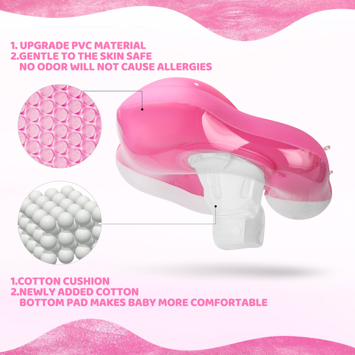 Bouée de natation premium pour bébé WYRIAZA - Magenta clair (avec pare-soleil UPF 50+)