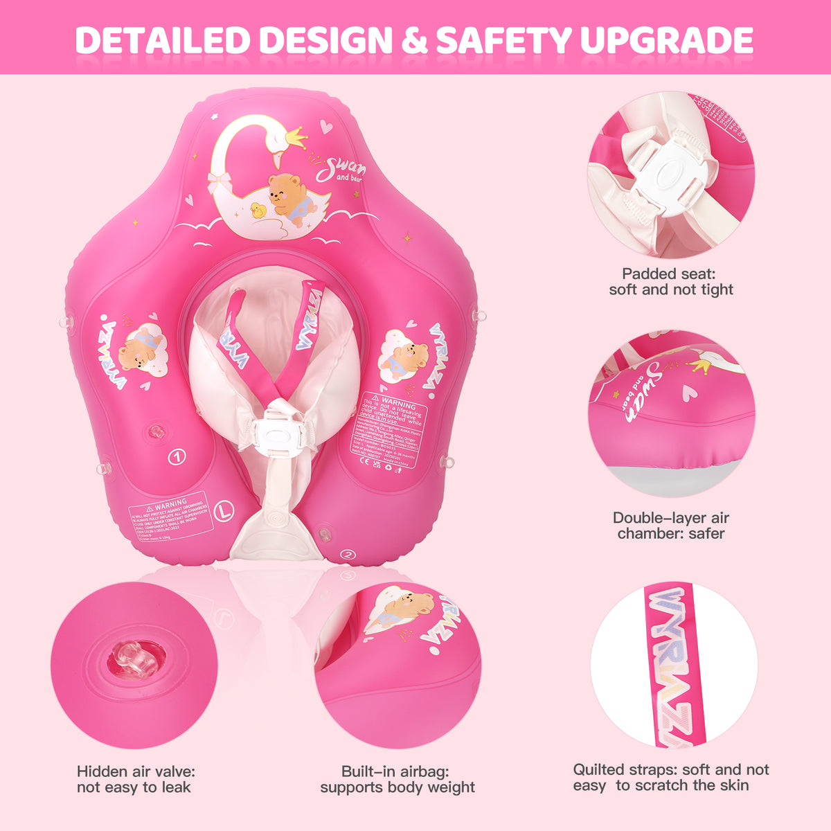 Bouée de natation premium pour bébé WYRIAZA - Magenta clair (avec pare-soleil UPF 50+)