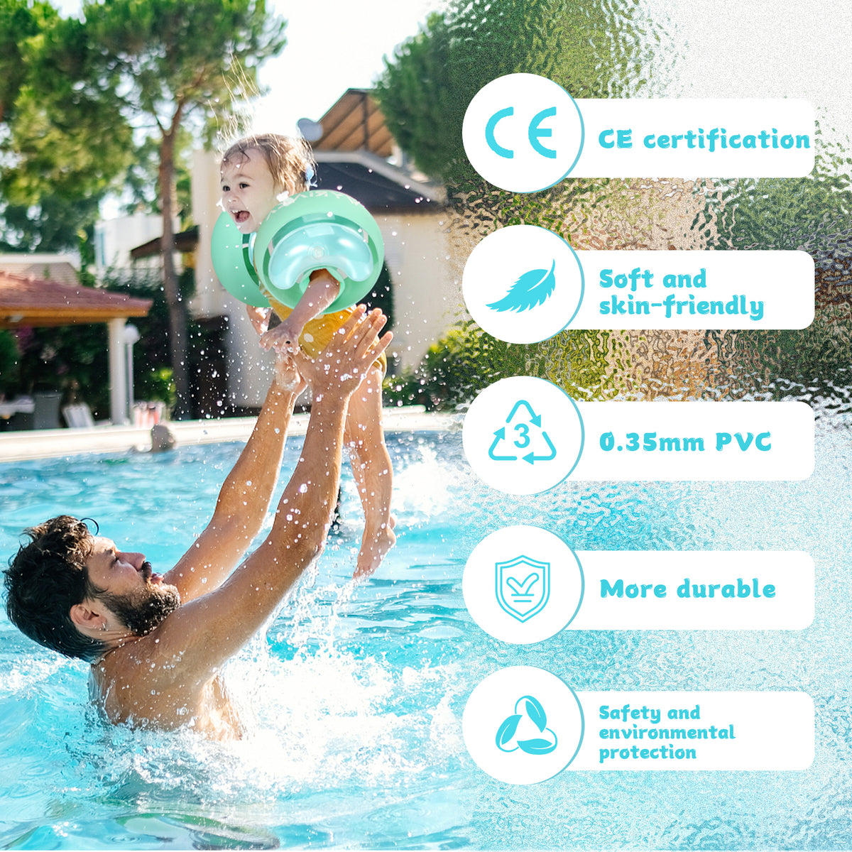 WYRIAZA Toddler Arm Floaties (1-6 years), Swimming Floaties for Kids with 3 Airbags Fits 13-44 lbs