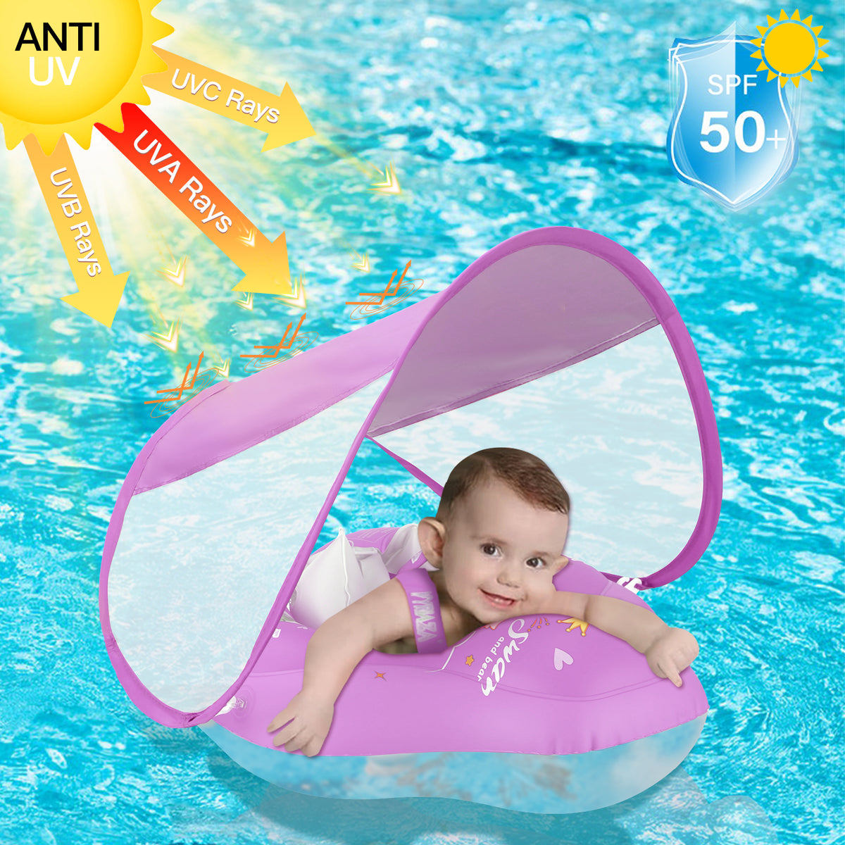 Bouche gonflable pour bébé WYRIAZA Premium - Bleu océan (avec pare-soleil anti-UV UPF 50+)