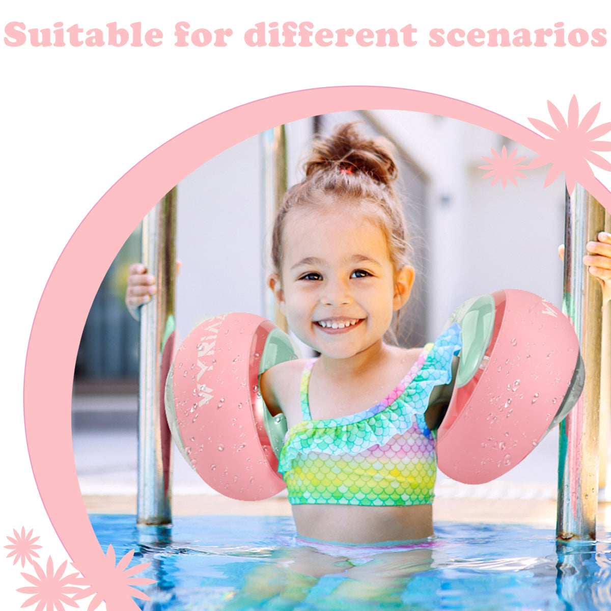 WYRIAZA Kinder Schwimmflügel (1-6 Jahre) - 3 unabhängige Airbags aufblasbare Poolschwimmer für Kleinkinder 5-20 kg, rutschfeste weiche Schwimmringe (Pink)