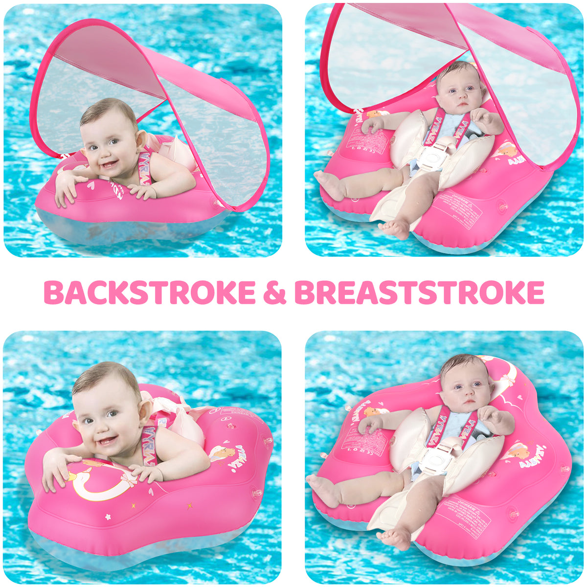 Bouée de natation premium pour bébé WYRIAZA - Magenta clair (avec pare-soleil UPF 50+)