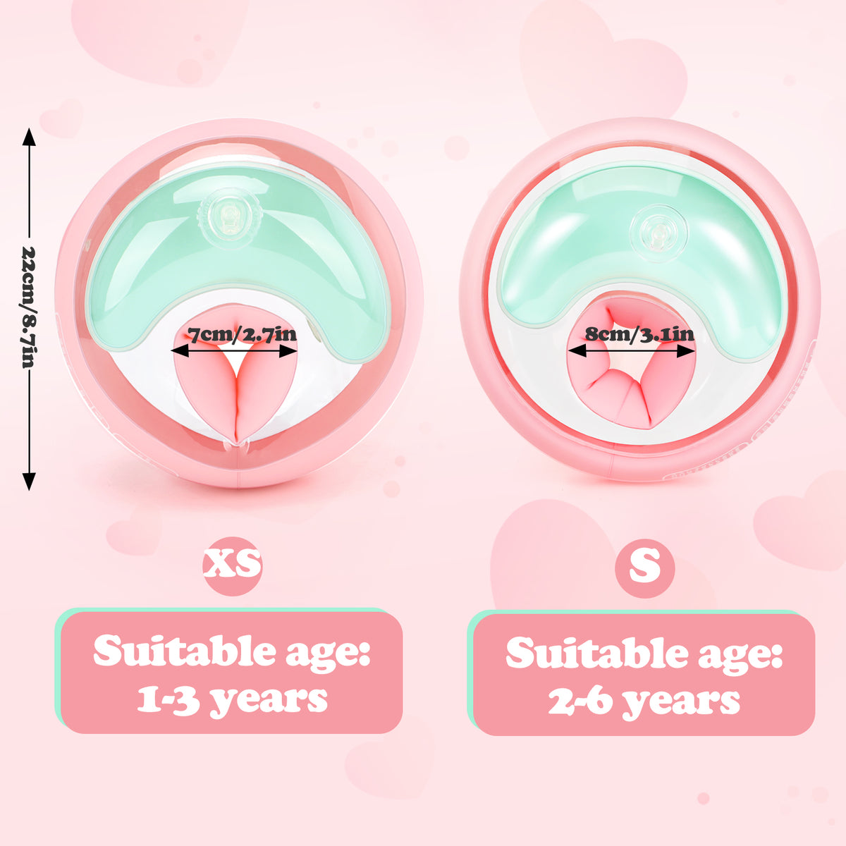WYRIAZA Kinder Schwimmflügel (1-6 Jahre) - 3 unabhängige Airbags aufblasbare Poolschwimmer für Kleinkinder 5-20 kg, rutschfeste weiche Schwimmringe (Pink)