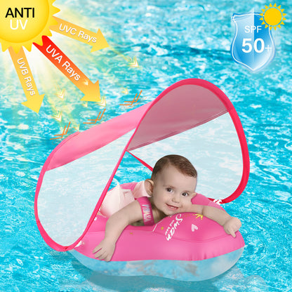 Bouée de natation premium pour bébé WYRIAZA - Magenta clair (avec pare-soleil UPF 50+)