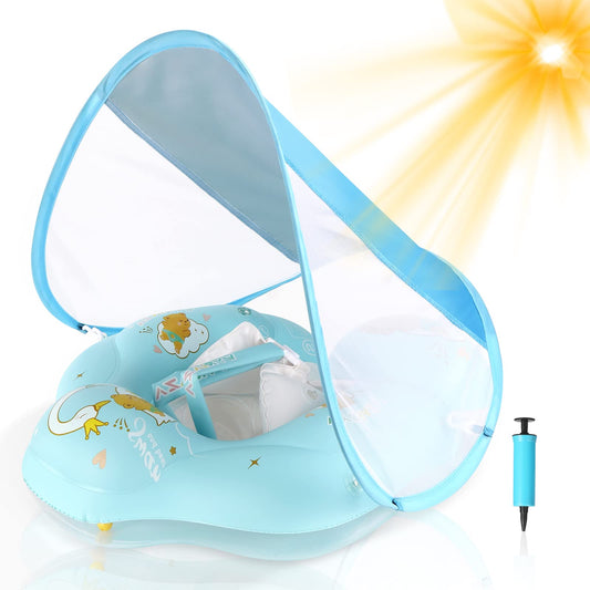 WYRIAZA Bouée Bébé de Luxe - Bleu Océan (avec Canopy Anti-UV UPF 50+)