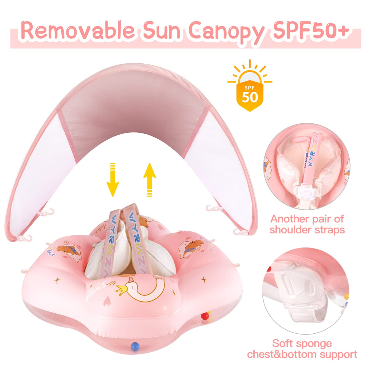 WYRIAZA Bouée Bébé de Luxe - Rose (avec pare-soleil SPF 50+)