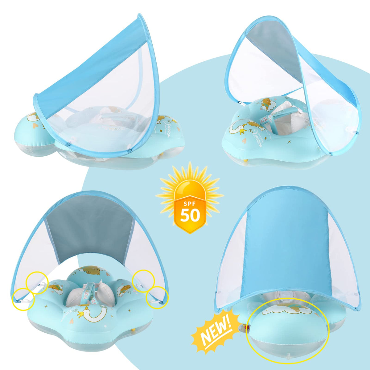 WYRIAZA Premium Baby-Schwimmring – Ozeanblau (mit LSF 50+ Sonnendach)