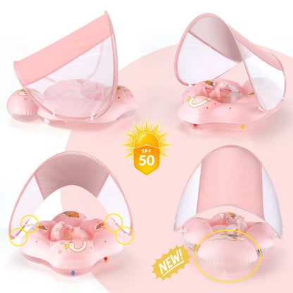 WYRIAZA Bouée Bébé de Luxe - Rose (avec pare-soleil SPF 50+)
