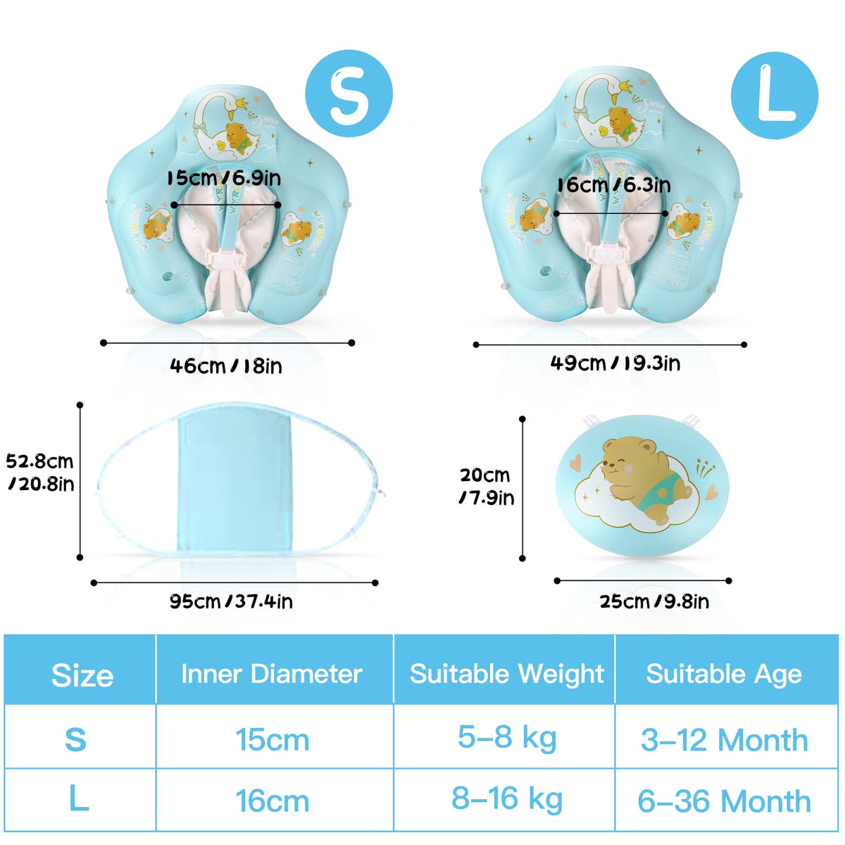 WYRIAZA Premium Baby-Schwimmring – Ozeanblau (mit LSF 50+ Sonnendach)